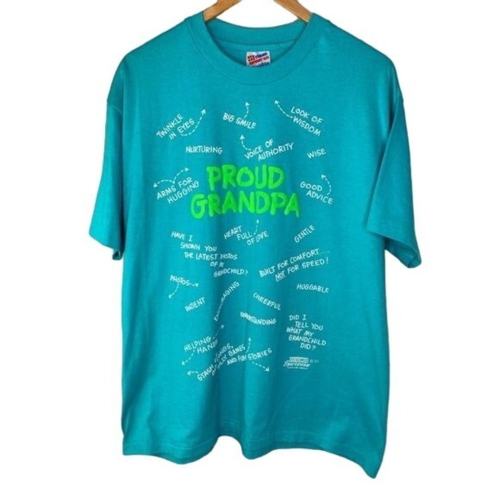 Vintage, 91 made in USA T-shirt proud Grandpa theme turquoise size XL